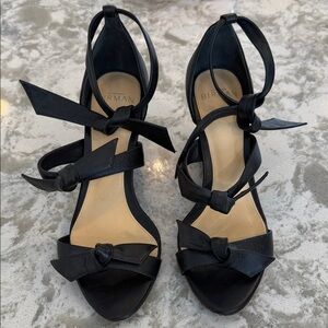 Alexandre Birman Lolita Giana Anabela Leather Bow Wedge Heels - Size 37